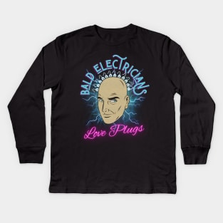 Funny Bald Electricians Love Plugs Kids Long Sleeve T-Shirt